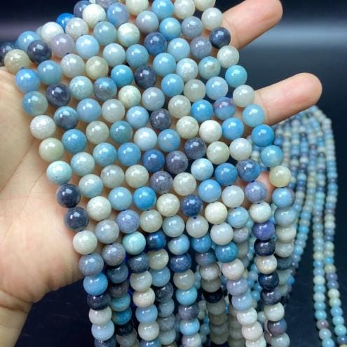 Natural Hydroxylapatite Beads 6 mm Round · 38 cm Strand | Soft Blue-White | DIY Bracelet & Necklace Making | Meditation Chakra Healing Crystals