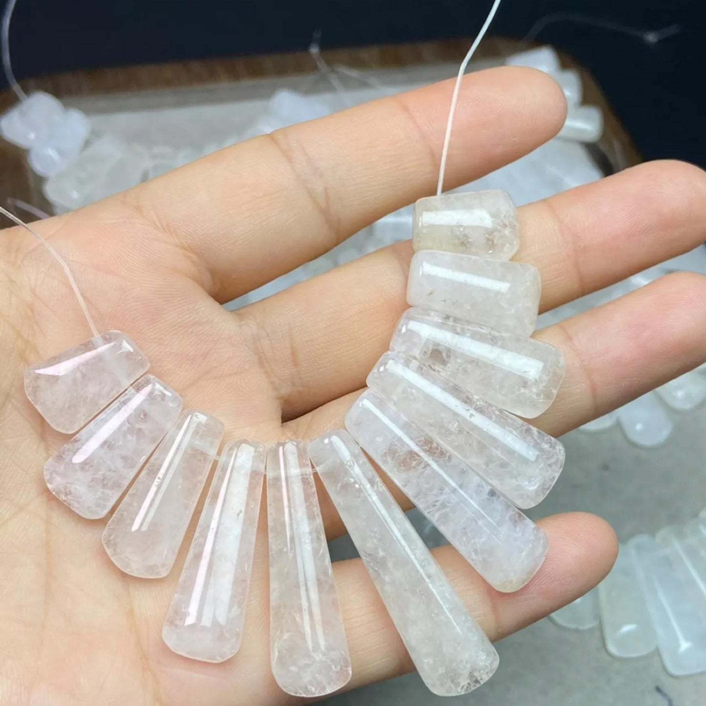 Natural White Quartz Fan Pendants 11pcs Set · 8×6mm Faceted Clear Beads | Sparkling DIY Necklace, Earring & Chakra Energy Charms