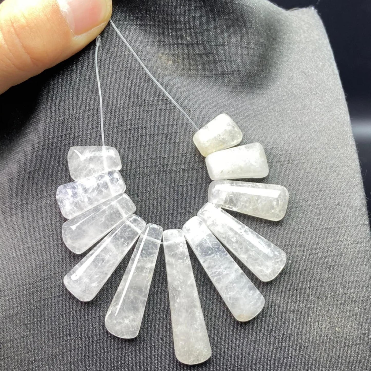 Natural White Quartz Fan Pendants 11pcs Set · 8×6mm Faceted Clear Beads | Sparkling DIY Necklace, Earring & Chakra Energy Charms