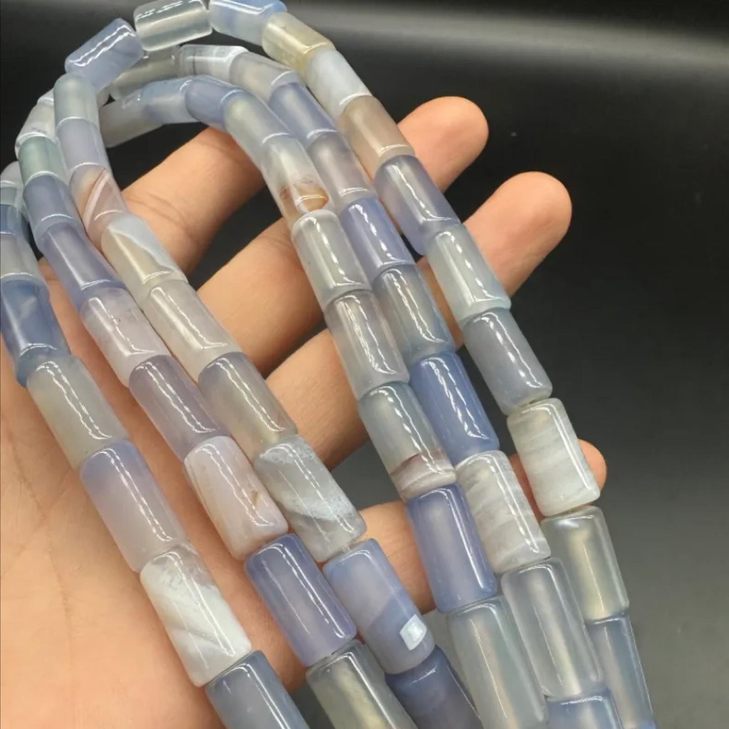 Natural Sea Blue Chalcedony Tube Beads 8×16 mm · 38 cm Strand | Polished Cylinder Beads | DIY Bracelet, Necklace, Home Décor & Gift Accessories