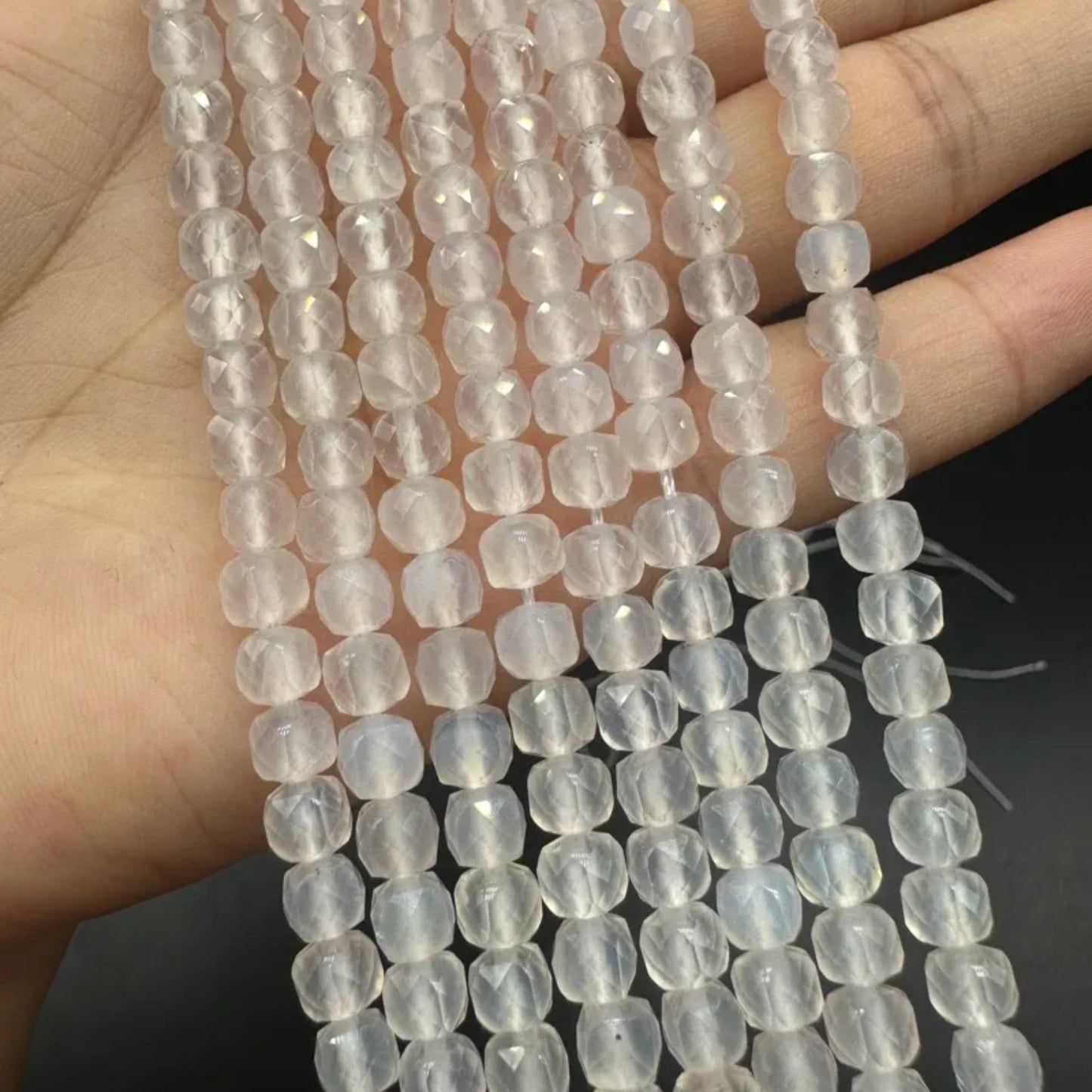 Natural Frosted White Agate Cube Beads 5.5 mm · 38 cm Strand (~60 pcs) | Milky Crystal Elegance for DIY Bracelet, Necklace & Home Décor