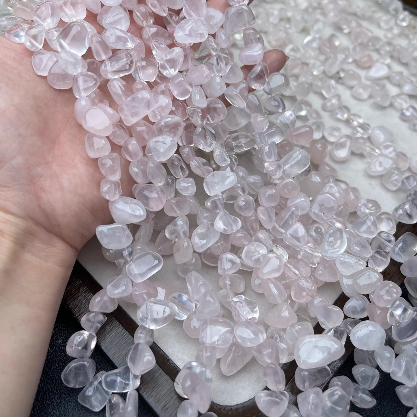 Romantische Rosenquarz-Tropfen-Nugget-Perlen 10–11 mm | Durchscheinende handpolierte rosa Chips für DIY-Armbänder, Halsketten und Ohrringe