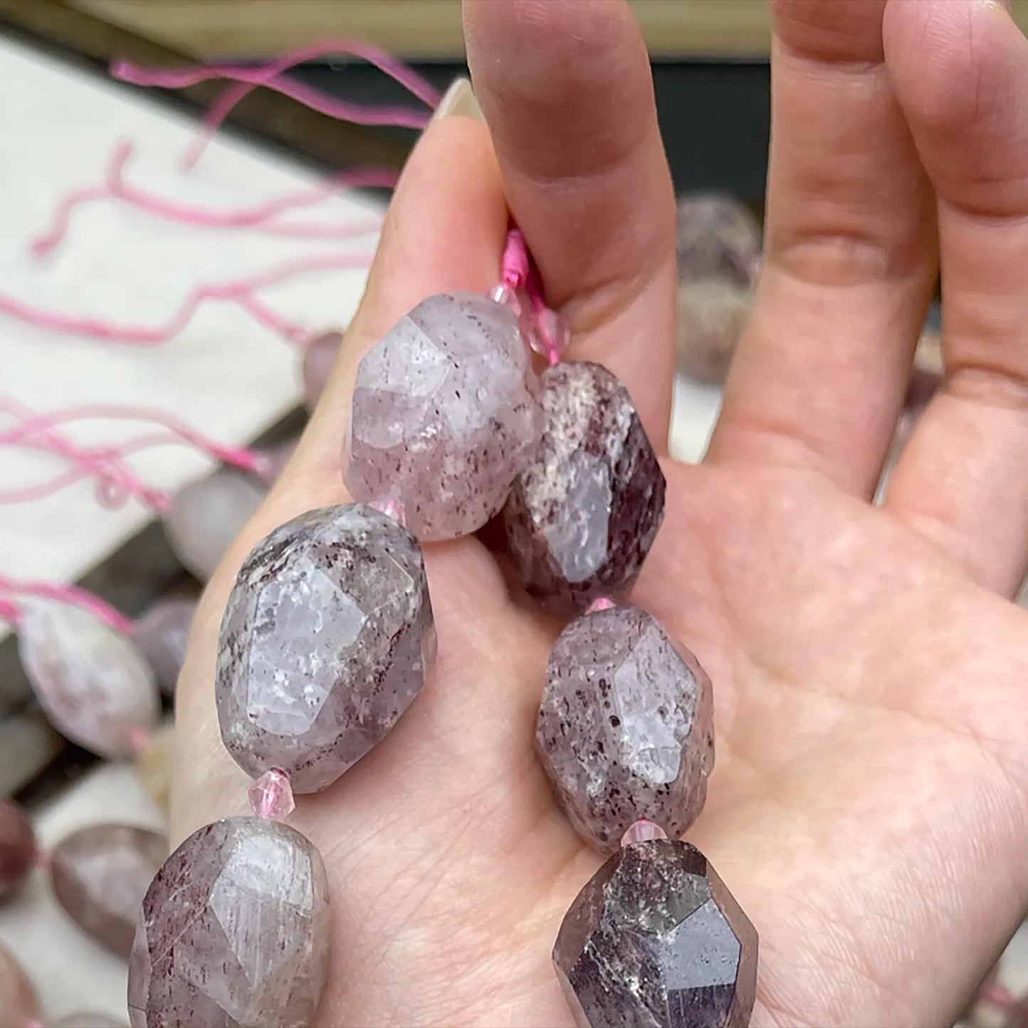 Old Mine Strawberry Quartz Nugget Chips 15mm | Semi-Translucent Pink · Faceted Raw Quartz Beads · DIY Bracelets, Necklaces & Earrings