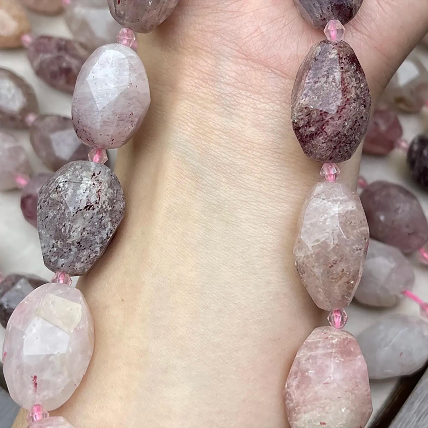 Old Mine Strawberry Quartz Nugget Chips 15mm | Semi-Translucent Pink · Faceted Raw Quartz Beads · DIY Bracelets, Necklaces & Earrings