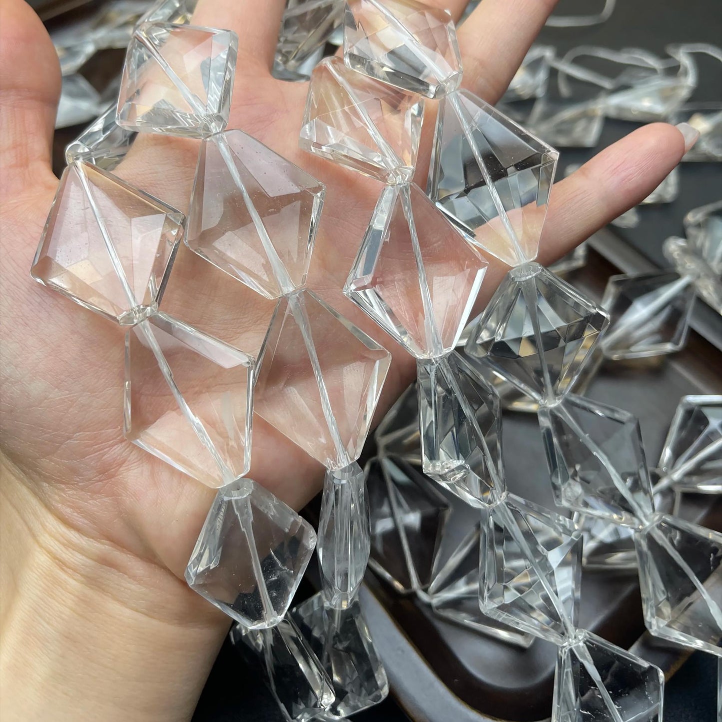 Natürliche brasilianische weiße Quarzperlen 27×32mm | Diamantfacettierter Bergkristall | 38cm Strang | DIY Schmuckherstellung Halskette Armband Zubehör