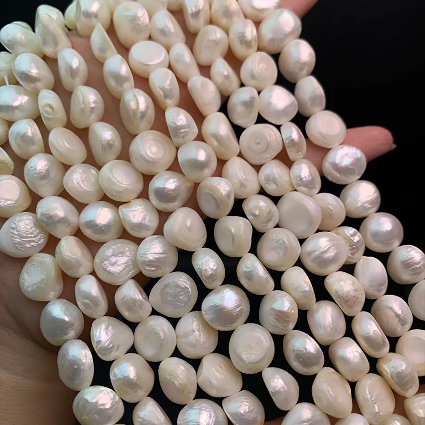 Natürliche Süßwasser-Barock-Knopfperlen 13 mm · 30 Stück Strang · Mittleres Loch · Hochglanz · DIY Armband, Halskette & Ohrring Zubehör
