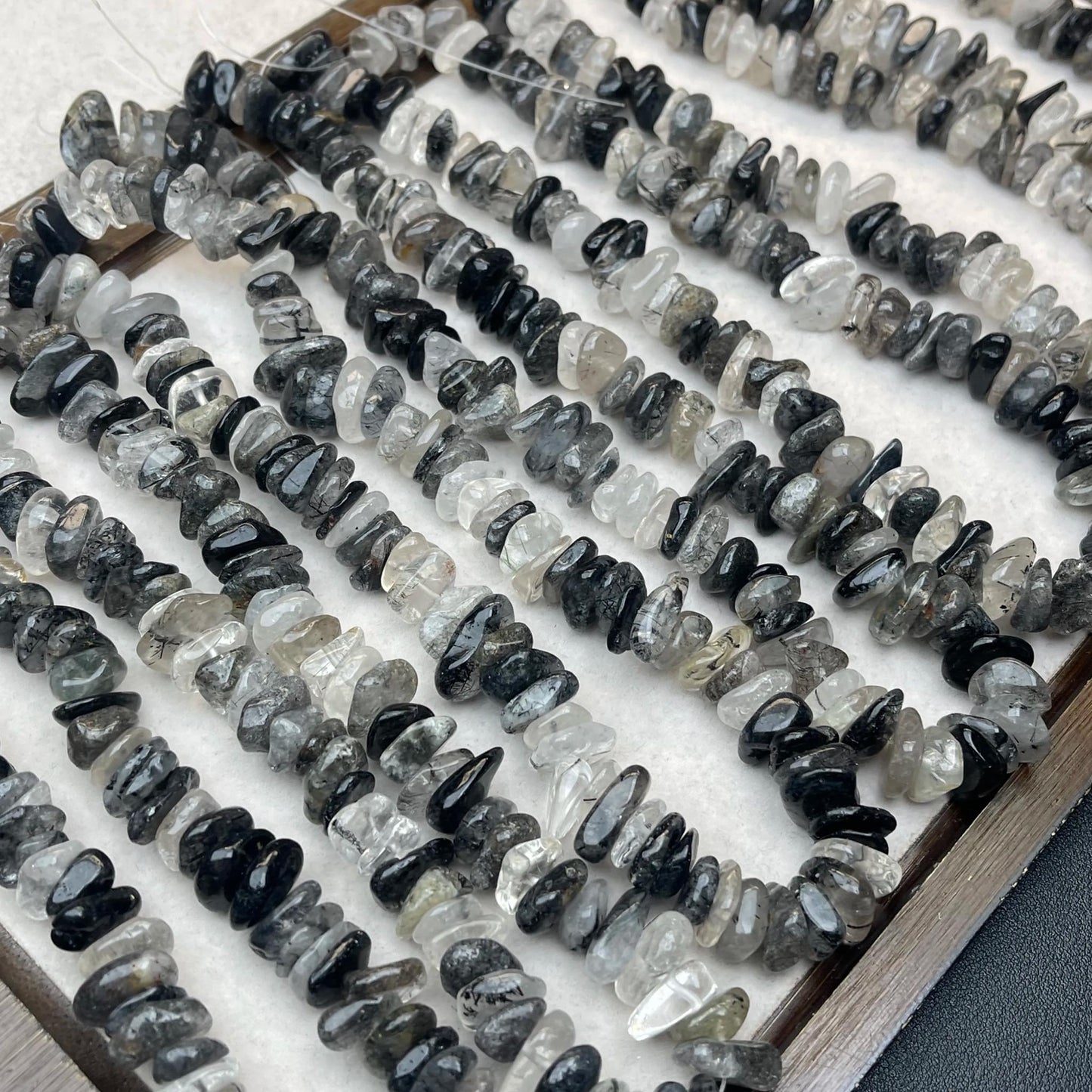 Natural Black Rutilated Quartz Chip Beads 13mm | Medium Drill Strand 38cm | Organic Freeform Beads for DIY Bracelets, Necklaces & Earrings