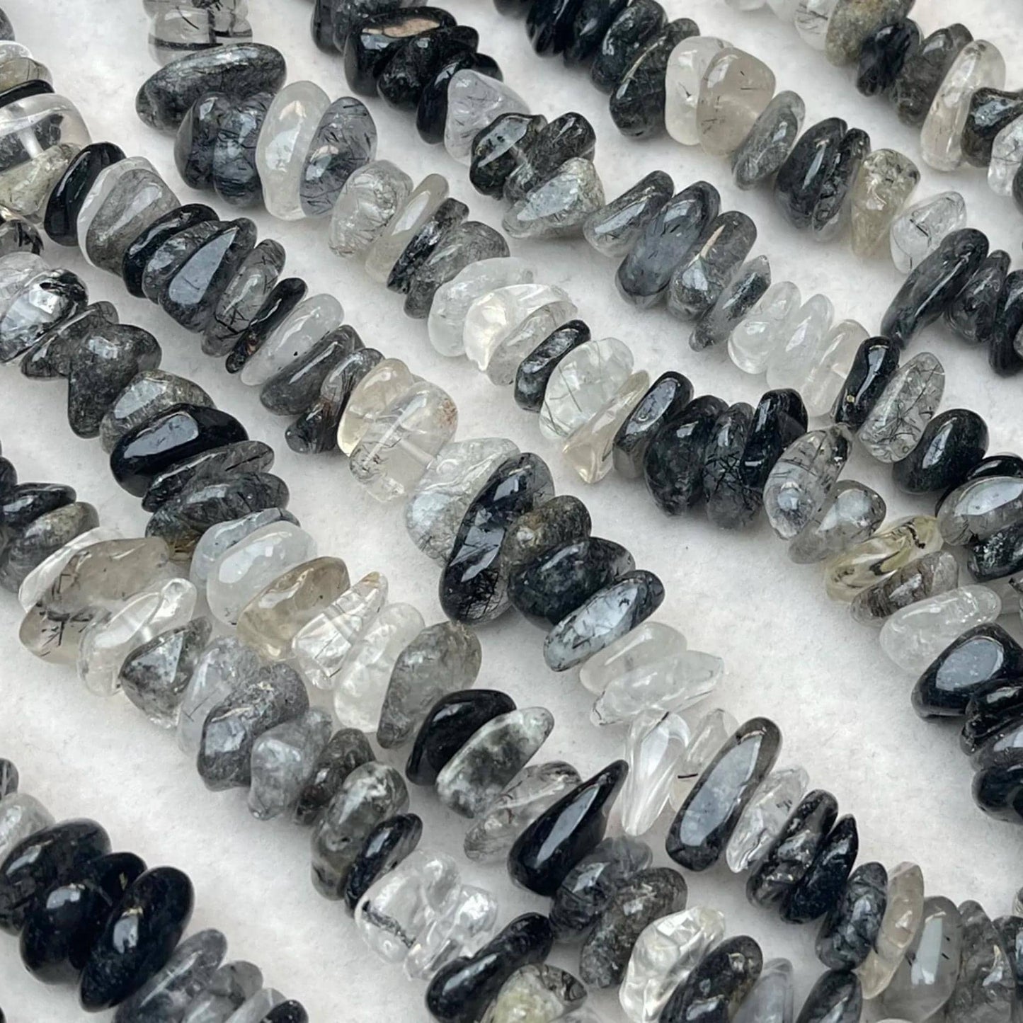 Natural Black Rutilated Quartz Chip Beads 13mm | Medium Drill Strand 38cm | Organic Freeform Beads for DIY Bracelets, Necklaces & Earrings
