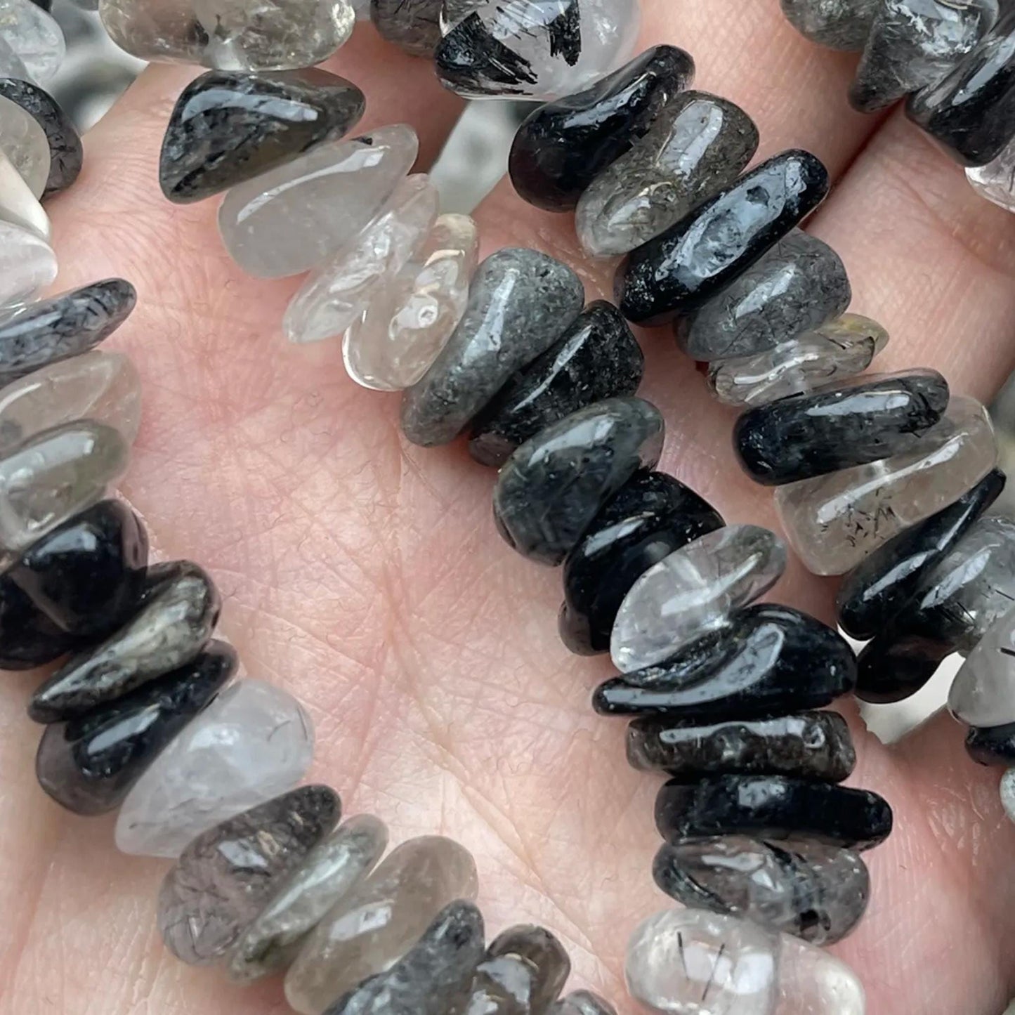 Natural Black Rutilated Quartz Chip Beads 13mm | Medium Drill Strand 38cm | Organic Freeform Beads for DIY Bracelets, Necklaces & Earrings