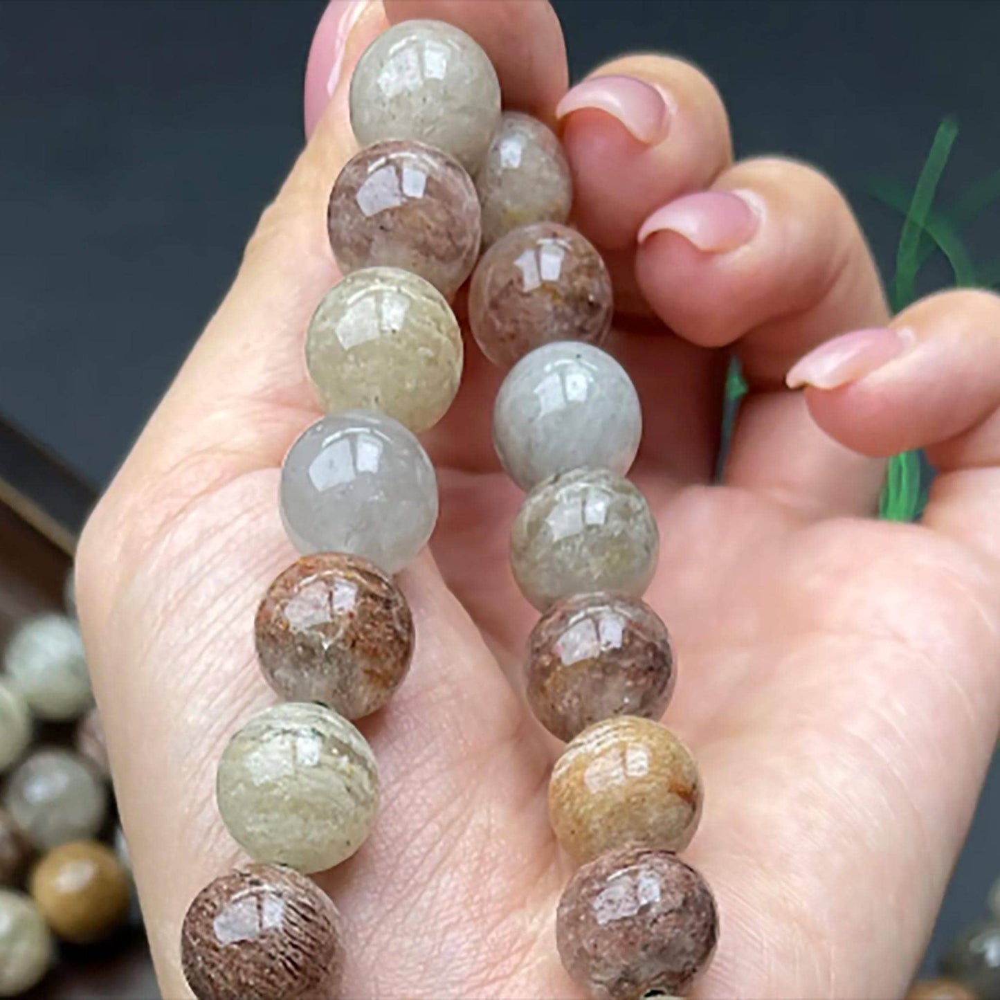 Natürlicher Phantomquarz (Gartenquarz) Runde Perlen 12mm | Geschichtete Einschlüsse · Halbdurchscheinend · DIY-Schmuckherstellung für Armbänder, Halsketten & Ohrringe
