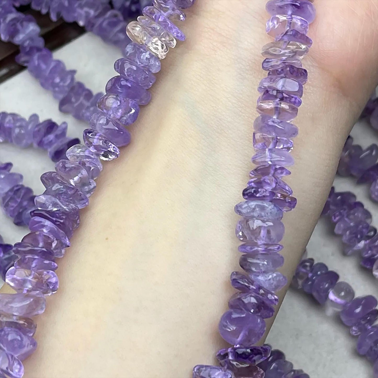 Natürliche Ametrin-Splitterperlen 10 mm | Mittlerer Bohrstrang 38 cm | Zweifarbiger Amethyst-Citrin-Glanz | DIY-Armbänder, Halsketten und Ohrringe