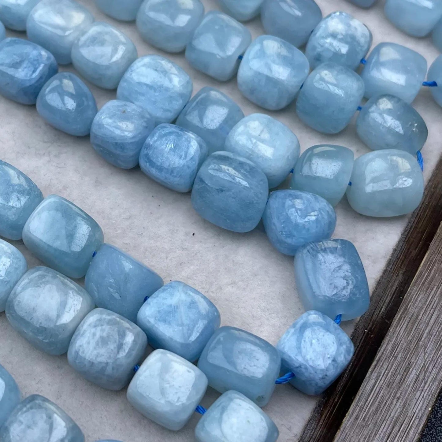 Natürliche Aquamarin-Perlen, unregelmäßige Würfel, 8–10 mm, 38 cm Strang, mittleres Loch, frisches Meeresblau, DIY-Armband, Halskette, Ohrring, Schmuck