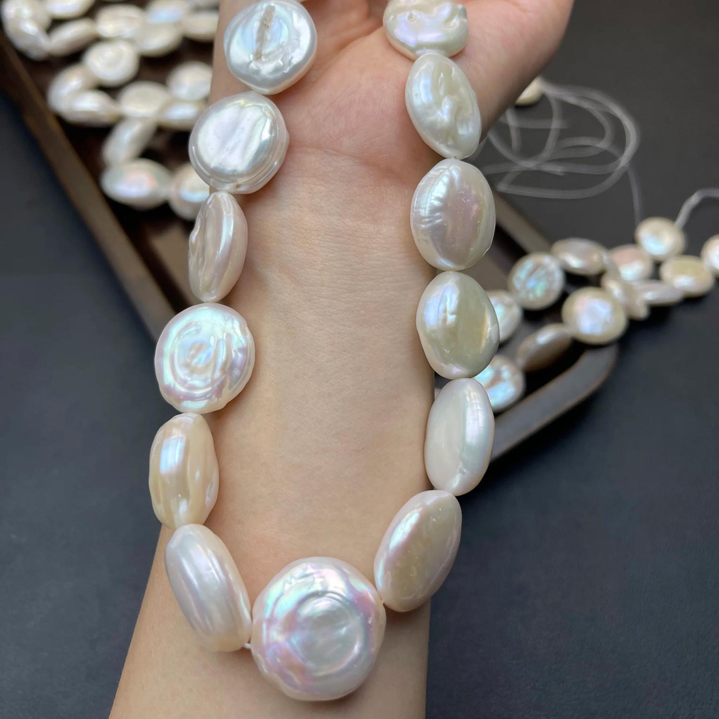 Natürliche Süßwasser-Barock-Münzperlen 17–22 mm | Schillernder Glanz · Mittleres Loch · DIY-Armbänder, Halsketten & Ohrringe
