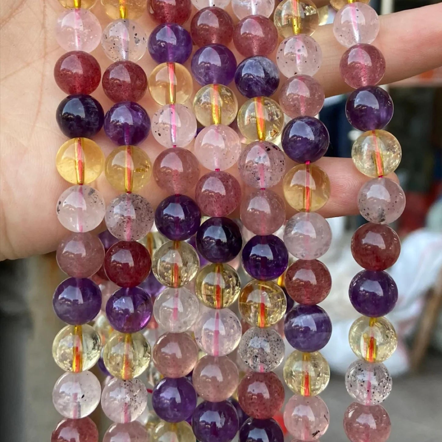 Natural Super Seven Multicolor Crystal Round Beads 10 mm · 38 cm Strand | Amethyst Citrine Rose Quartz Mix · DIY Bracelet & Necklace Jewelry Making Supplies