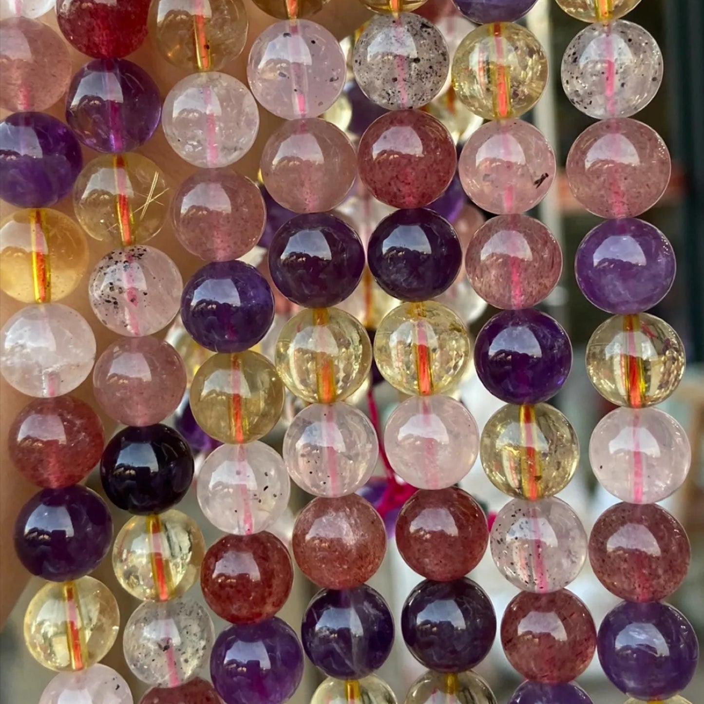 Natural Super Seven Multicolor Crystal Round Beads 10 mm · 38 cm Strand | Amethyst Citrine Rose Quartz Mix · DIY Bracelet & Necklace Jewelry Making Supplies