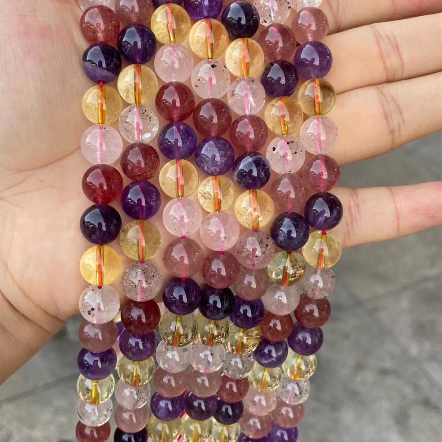 Natural Super Seven Multicolor Crystal Round Beads 10 mm · 38 cm Strand | Amethyst Citrine Rose Quartz Mix · DIY Bracelet & Necklace Jewelry Making Supplies