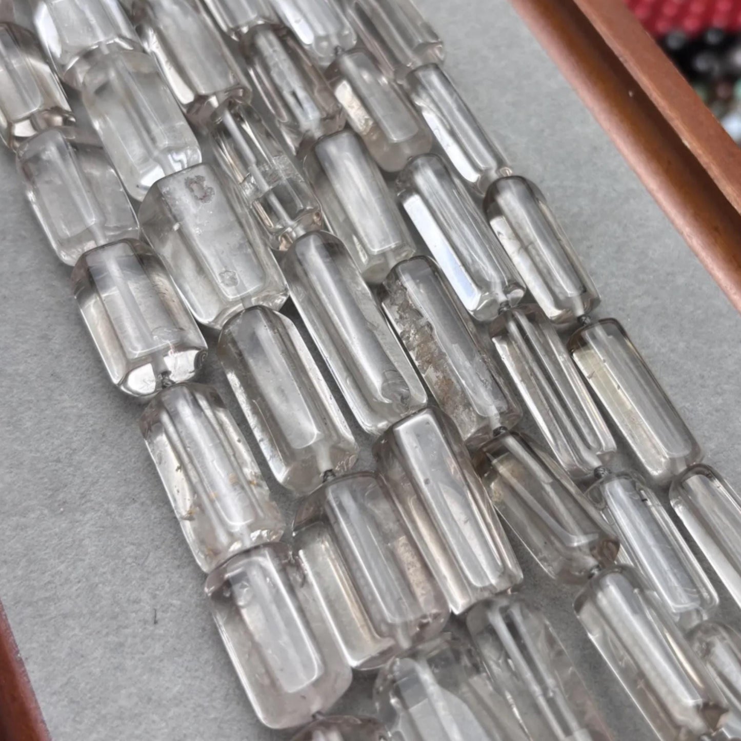 Facettierte Rauchquarz Röhrenperlen für DIY-Schmuck, natürliche zylindrische Edelsteine, 40cm Strang, große Tube Beads