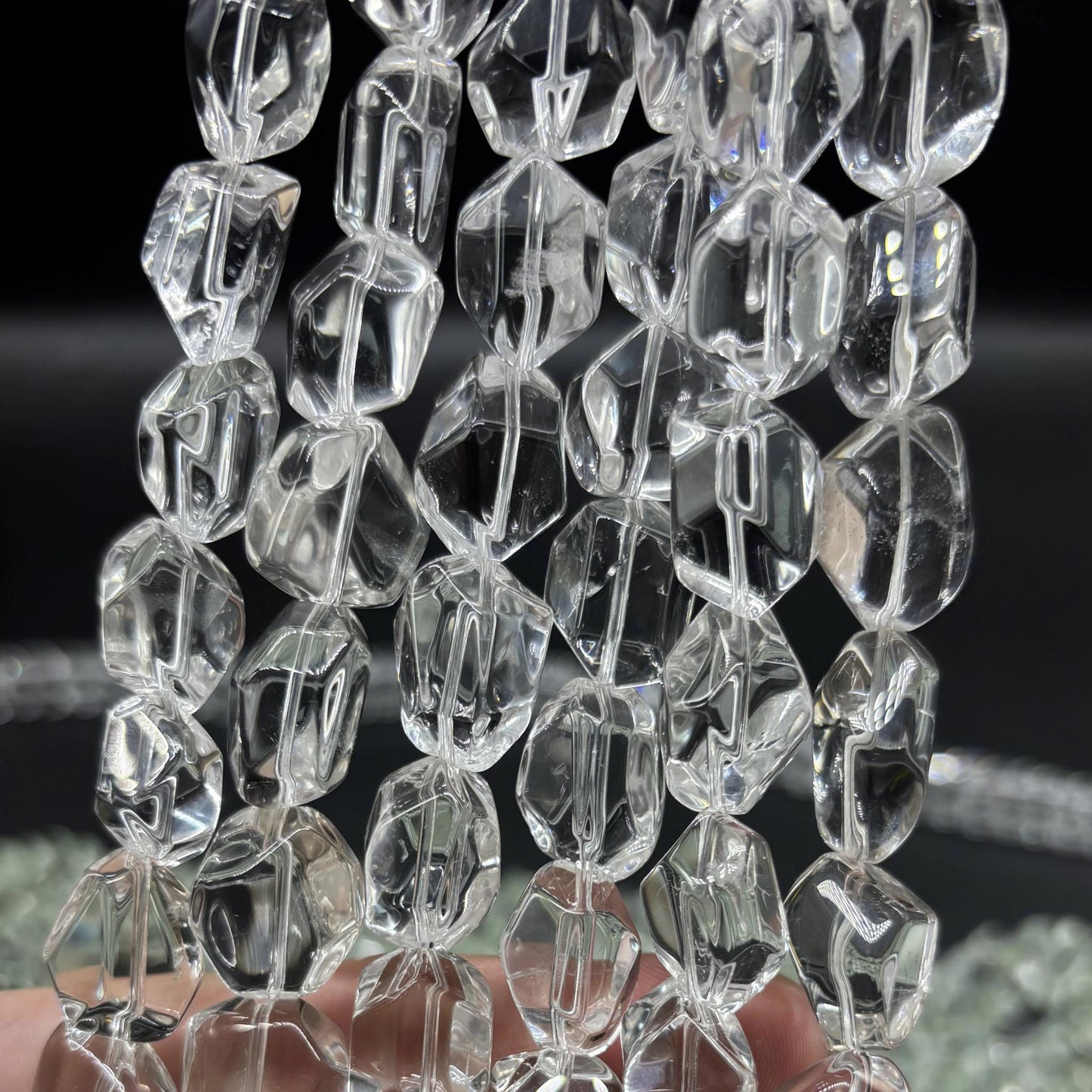 Natural Clear Quartz Beads for Jewelry Making | Faceted Polygon Nuggets from Brazil | Chunky Transparent Gemstone Strand 38cm