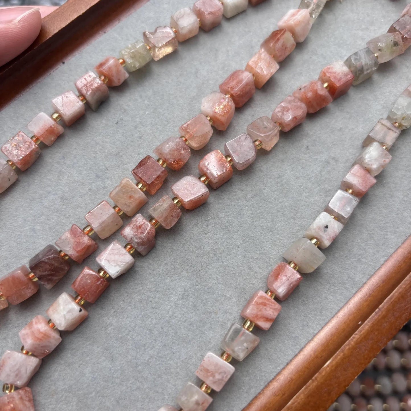 Natural Sunstone Cube Bead Strands for DIY Jewelry, Square Nugget Gemstones, Lightly Polished, Warm Toned, Approx. 38cm