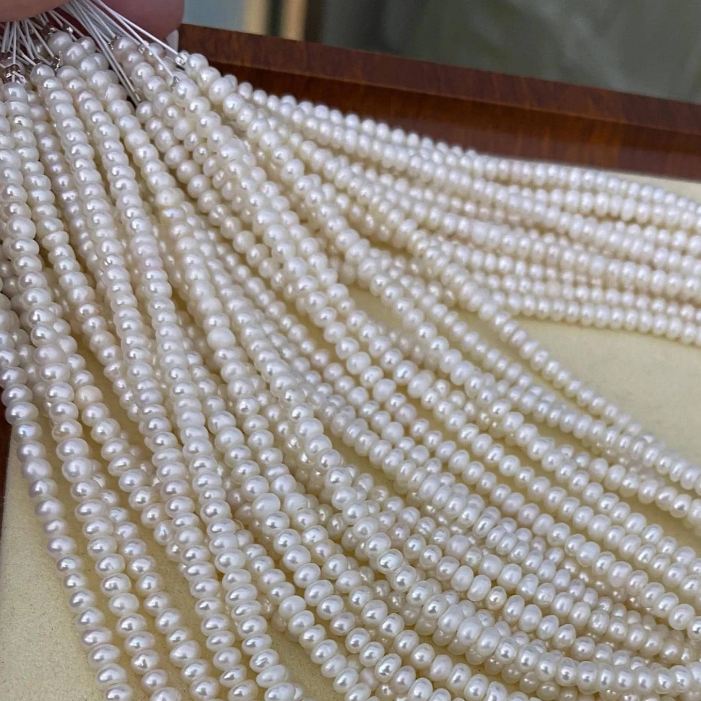 Small Button Freshwater Pearl Beads White Loose Round Pearls for DIY Jewelry Making, Big Hole Beads for Bracelet Necklace Craft