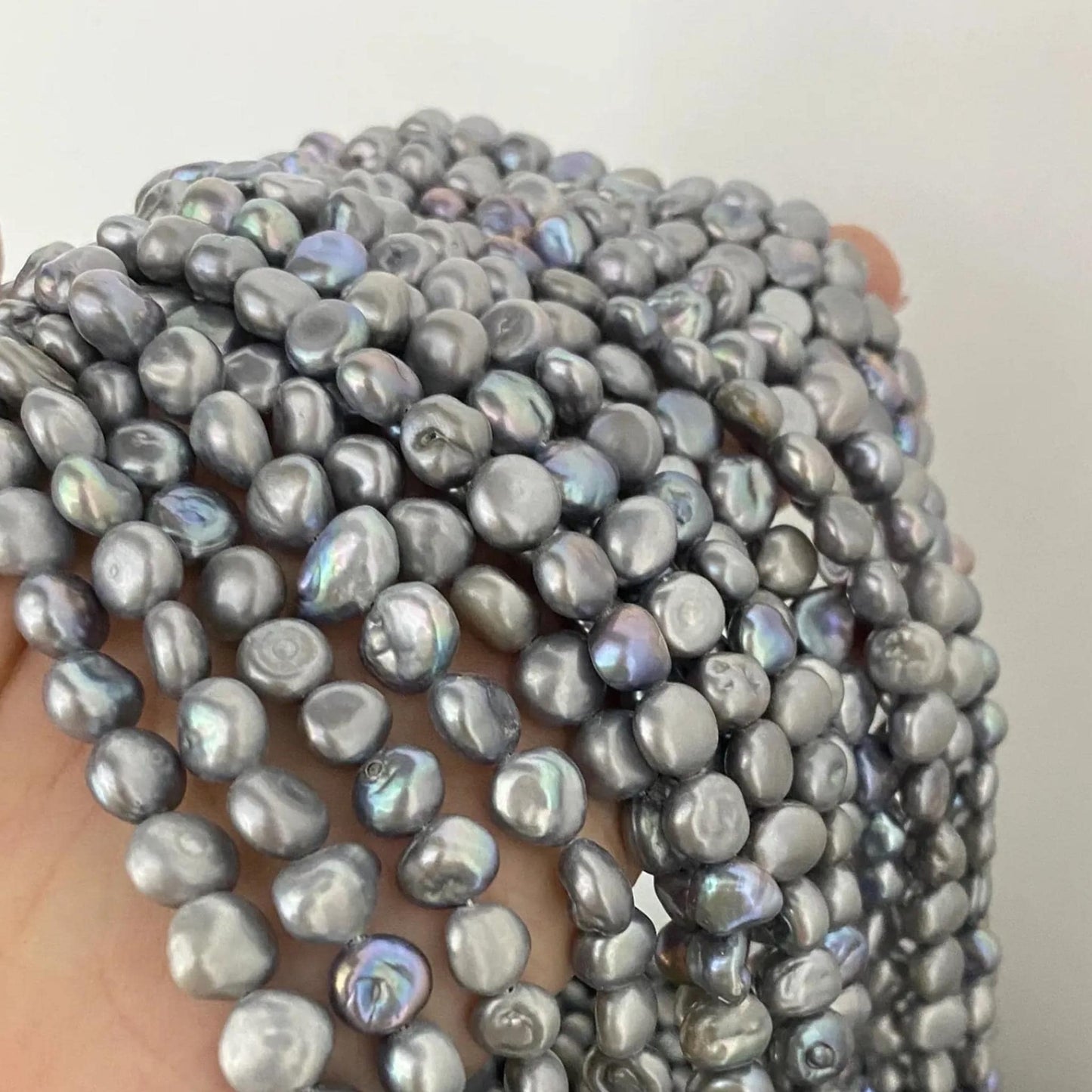 Gefärbte barocke Süßwasserperlen grau-blau für DIY Schmuck, unregelmäßige lose Perlen für Armband Halskette, Bastelperlen Strang