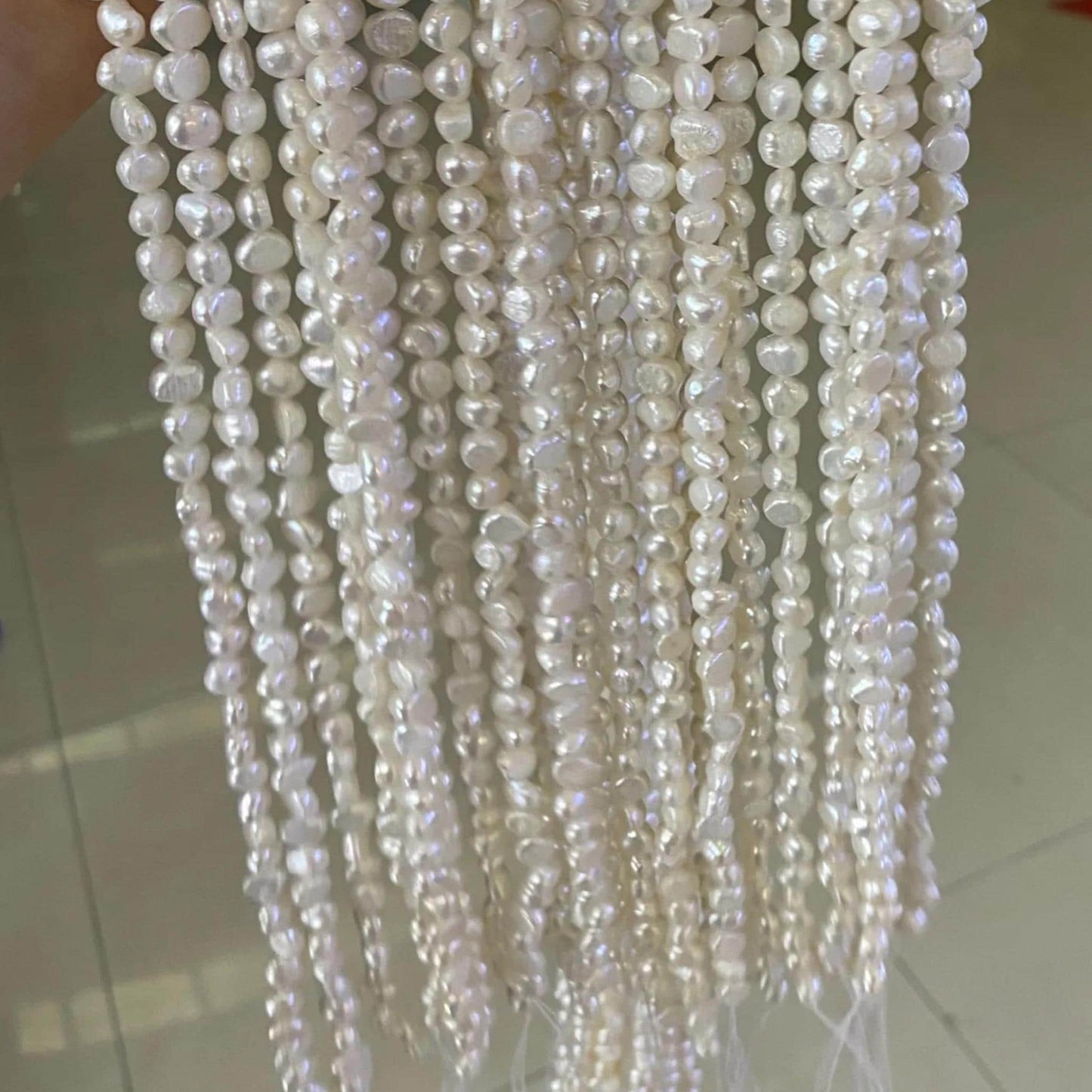 Natural Baroque Freshwater Pearl Beads Strand for Jewelry Making, Irregular White Rice Drop Pearls with Organic Rings DIY Supplies