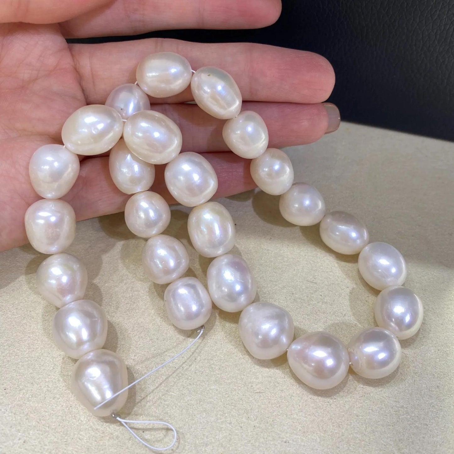 Große Süßwasserperlen Strang, weiße Reiskorn Perlen, Chunky Oval Beads für Schmuckherstellung, DIY Halskette Armband Zubehör