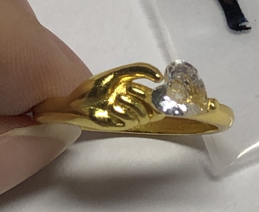 Golden Hand Holding Heart Ring | Minimalist Love Gesture Couple Ring | Romantic Gift for Her