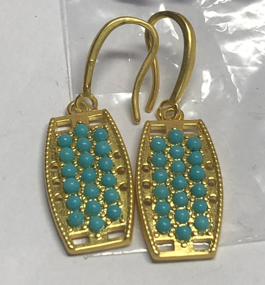 Vintage Türkis Ohrringe, Handgemachte Amulett Stil Ohrringe, Boho Ethno Lange Ohrringe für Frauen