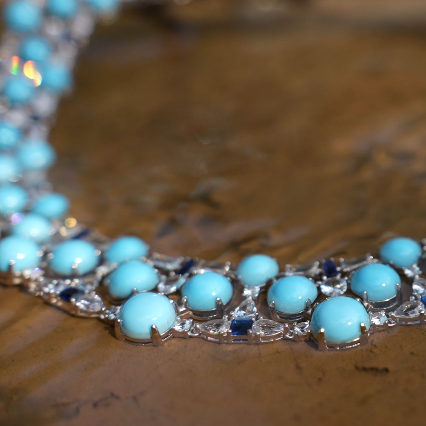 Elegant Turquoise Necklace with Zircon and Lab-Created Blue Gems – Perfect Gift for Women