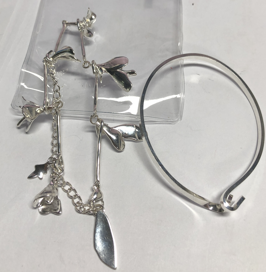 925 Silber Blumenarmband-Set | Handgefertigter Blütenketten-Armreif | Eleganter, von der Natur inspirierter Silberschmuck für Damen