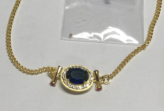 Gold Bracelet with Blue Gemstone Center | Oval Royal Emblem Style | Elegant Vintage Jewelry Gift for Her