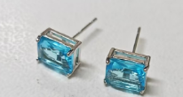 Emerald-Cut Blue Gemstone Stud Earrings – Minimalist, Elegant, Everyday Jewelry