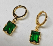 Emerald Green Drop Hoop Earrings – Gold Plated, Vintage Chic, Statement Jewelry