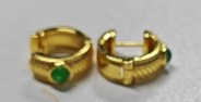 Vintage Gold Hoop Earrings with Green Stone – Textured Design, Everyday Elegance
