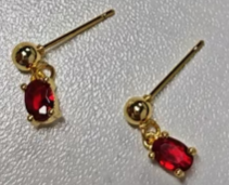Minimalist Gold Stud Earrings with Dangling Oval Red Stone – Elegant & Romantic