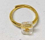 Gold-Plated Minimalist Ring with Transparent gemtone Cube and Floating Gem Detail