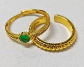 Gold Double Band Green Gemstone Ring Set | Elegant Stacking | Symbol of Grace & Protection