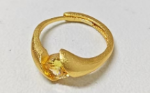 Gold Yellow Gemstone Open Ring | Sleek Half-Bezel Design | Symbol of Light & Energy