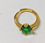 Gold Green Gemstone Ring | Engraved Band | Symbol of Life & Good Fortune