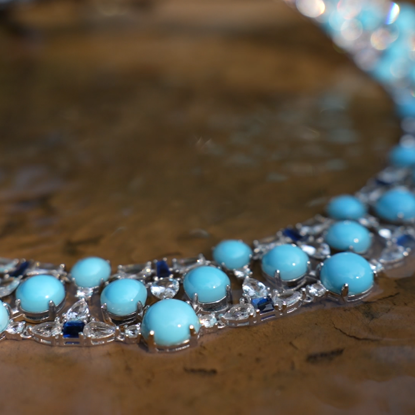 Elegant Turquoise Necklace with Zircon and Lab-Created Blue Gems – Perfect Gift for Women