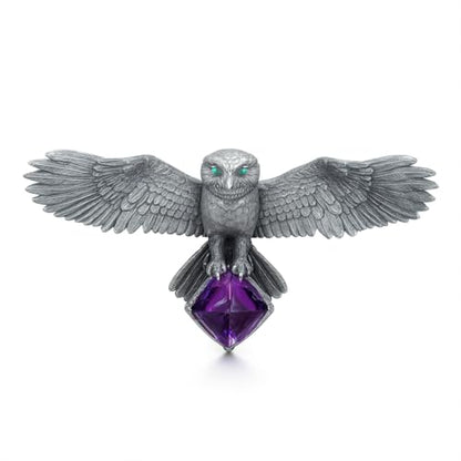 925 Sterling Silver Owl Necklace with Amethyst | Handcrafted Animal Totem Jewelry | Fantasy Guardian Pendant for Wisdom & Focus