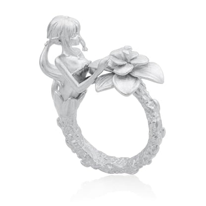 Fairy Flower Ring in 925 Sterling Silver | Handmade Fantasy Jewelry with Phantom Stone | Nature-Inspired Gift for Her