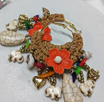 Bohemian ethnic style hand-woven hemp rope flower earrings,summer vacation accessories