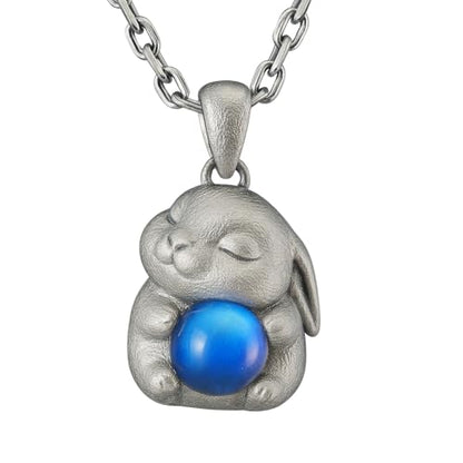 925 Silver Moon Rabbit Necklace with Blue Labradorite | Handmade Bunny Totem Pendant for Peace, Intuition & New Beginnings | Cute Animal Jewelry