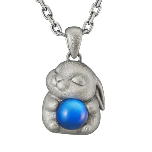 925 Silver Moon Rabbit Necklace with Blue Labradorite | Handmade Bunny Totem Pendant for Peace, Intuition & New Beginnings | Cute Animal Jewelry