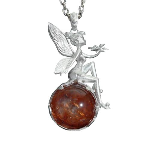 Fairy Pendant Necklace in 925 Sterling Silver with Moss Quartz | Handmade Fantasy Jewelry with Nature Spirit Elf Design | Mystical Keepsake Gift for Adults