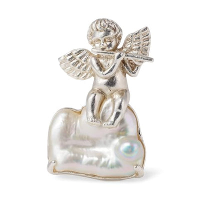 Generisch 925 Sterling Silber Schmuckstück mit Barockperle – Engel-Design, tragbar als Anhänger oder Ansteckschmuck für Damen
