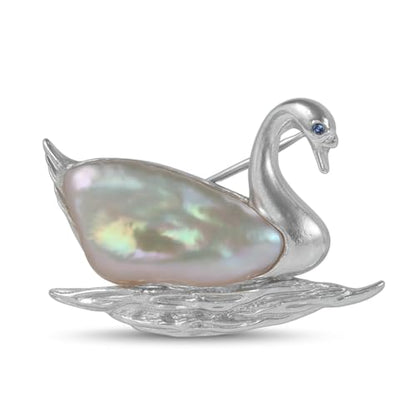 Schwan Brosche 925 Sterling Silber mit natürlicher Süßwasserperle, handgefertigter Tier Schmuck für Damen, Symbol für Reinheit & Liebe, Geschenkidee für Alltag & Feier