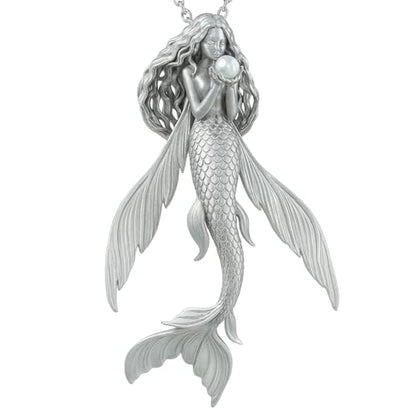 925 Sterling Silver Flying Fish Mermaid Pendant Necklace with Freshwater Pearl | Handcrafted Ocean Fantasy Jewelry | Mythical Sea Spirit Gift for Her